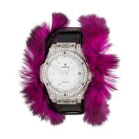 HUBLOT, 'BIG BANG ONE CLICK' DATE WATCH WITH DIAMONDS AND 'CUDDLY CUFF' RABBIT FUR STRAPS
