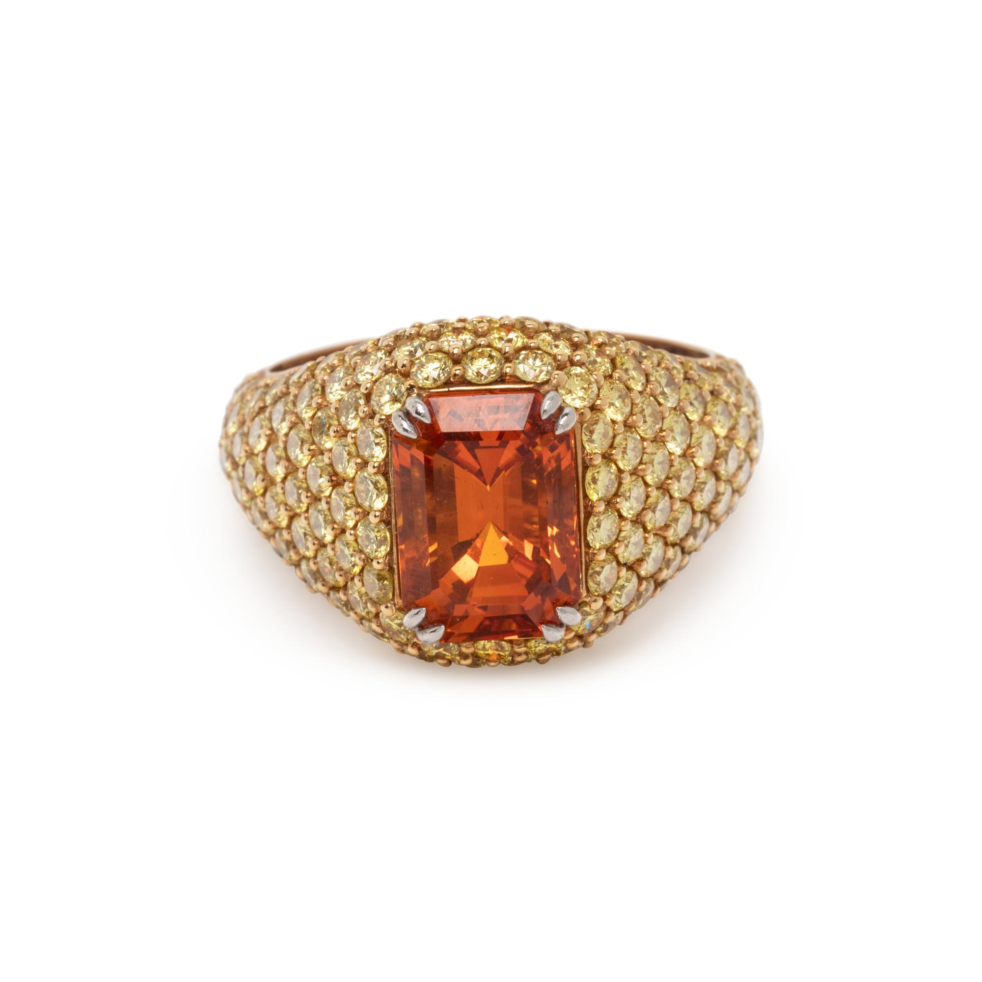 ORANGE SAPPHIRE AND YELLOW DIAMOND RING