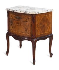 A Pair of Italian Burlwood Marble-Top Commodini