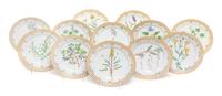 Twelve Royal Copenhagen Flora Danica Luncheon Plates Diameter of largest 8 7/8 inches. — FIRST HALF 20TH CENTURY