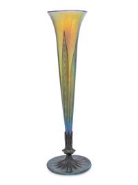 A Lundberg Studios Iridescent Glass and Patinated Bronze Vase