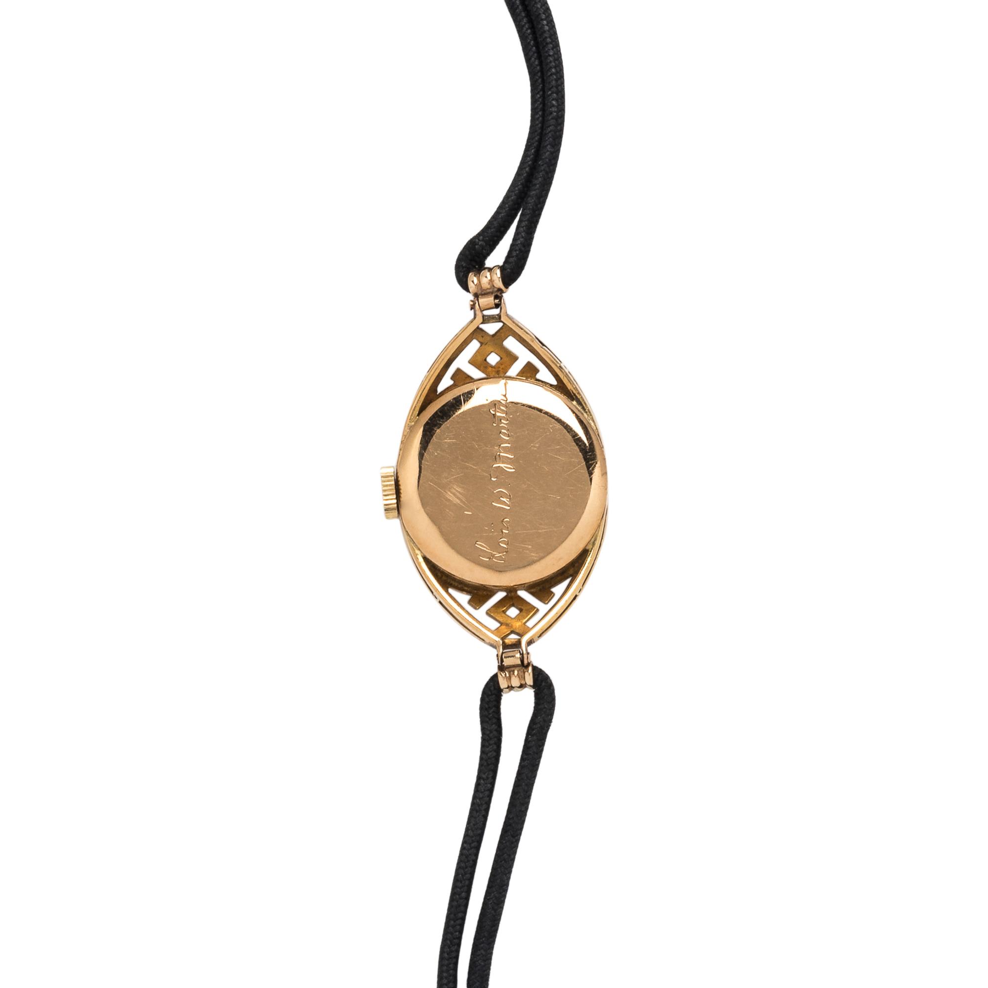 MARCUS & CO., 18K YELLOW GOLD AND ENAMEL WRISTWATCH