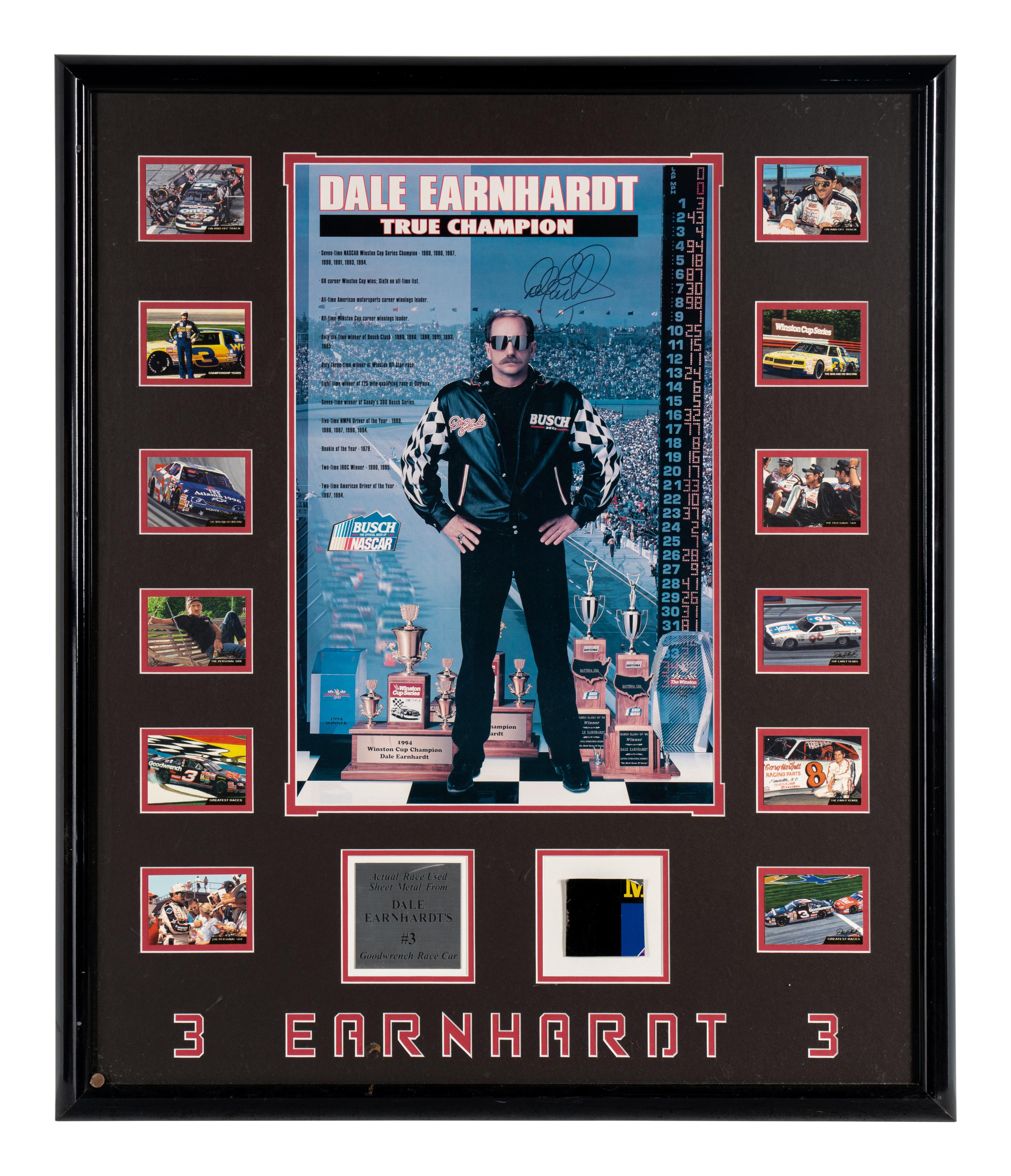 A Dale Earnhardt Signed Autograph Display Including Race Used Artifact (Beckett Authentication Services)