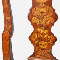 An assembled pair of Dutch Rococo inlaid walnut and marquetry side chairs circa 1750