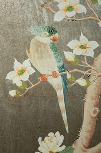 A Hand-Painted Six-Panel Gracie Screen Depicting a Chinoiserie Scene on Silvered Ground — 20TH CENTURY