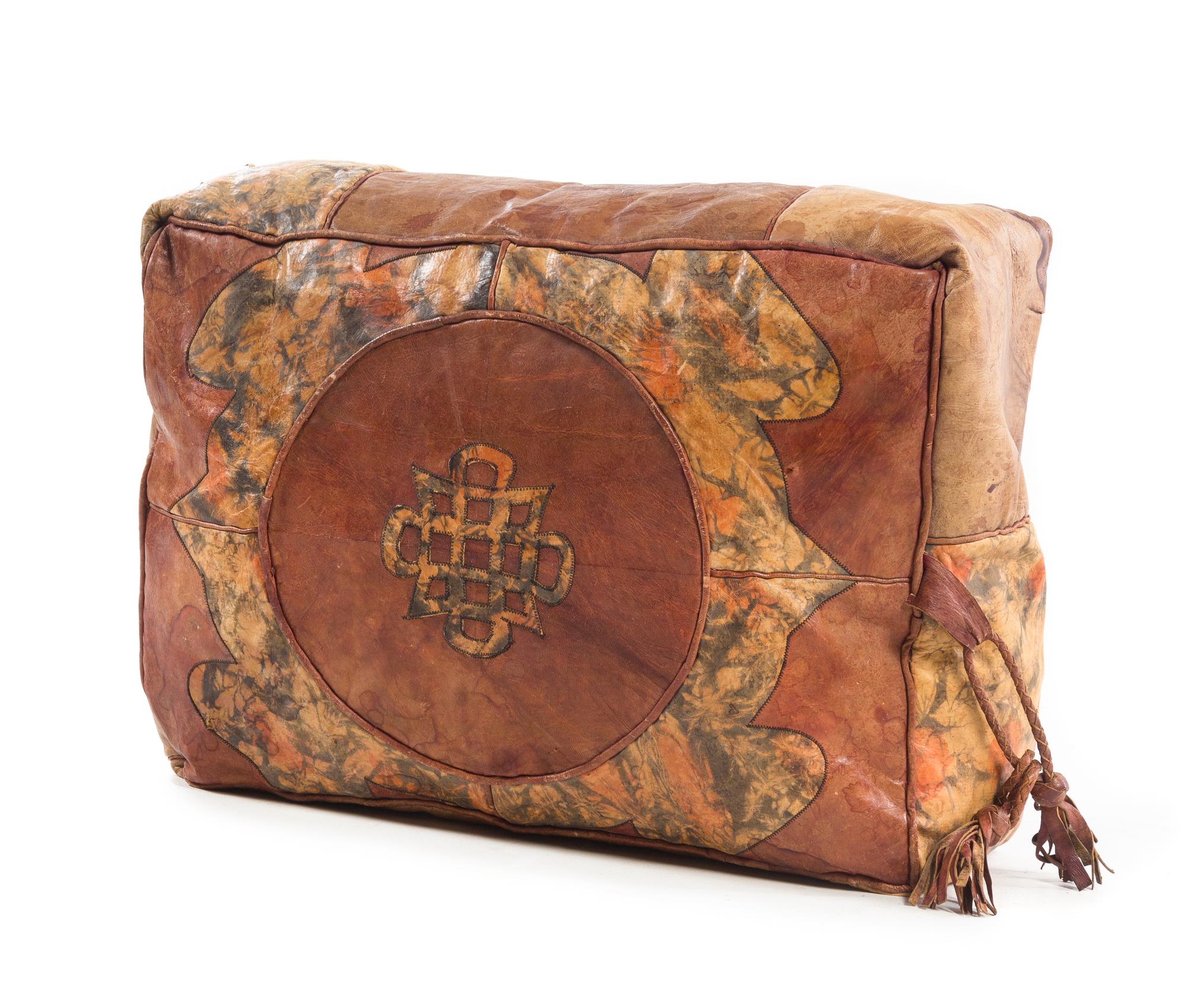 A Leather Pouf Width 26 inches. — LIKELY FIRST HALF 20TH CENTURY