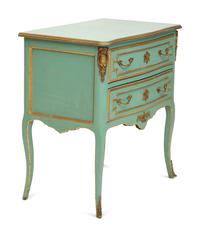 A Louis XV Style Painted and Parcel Gilt Commode