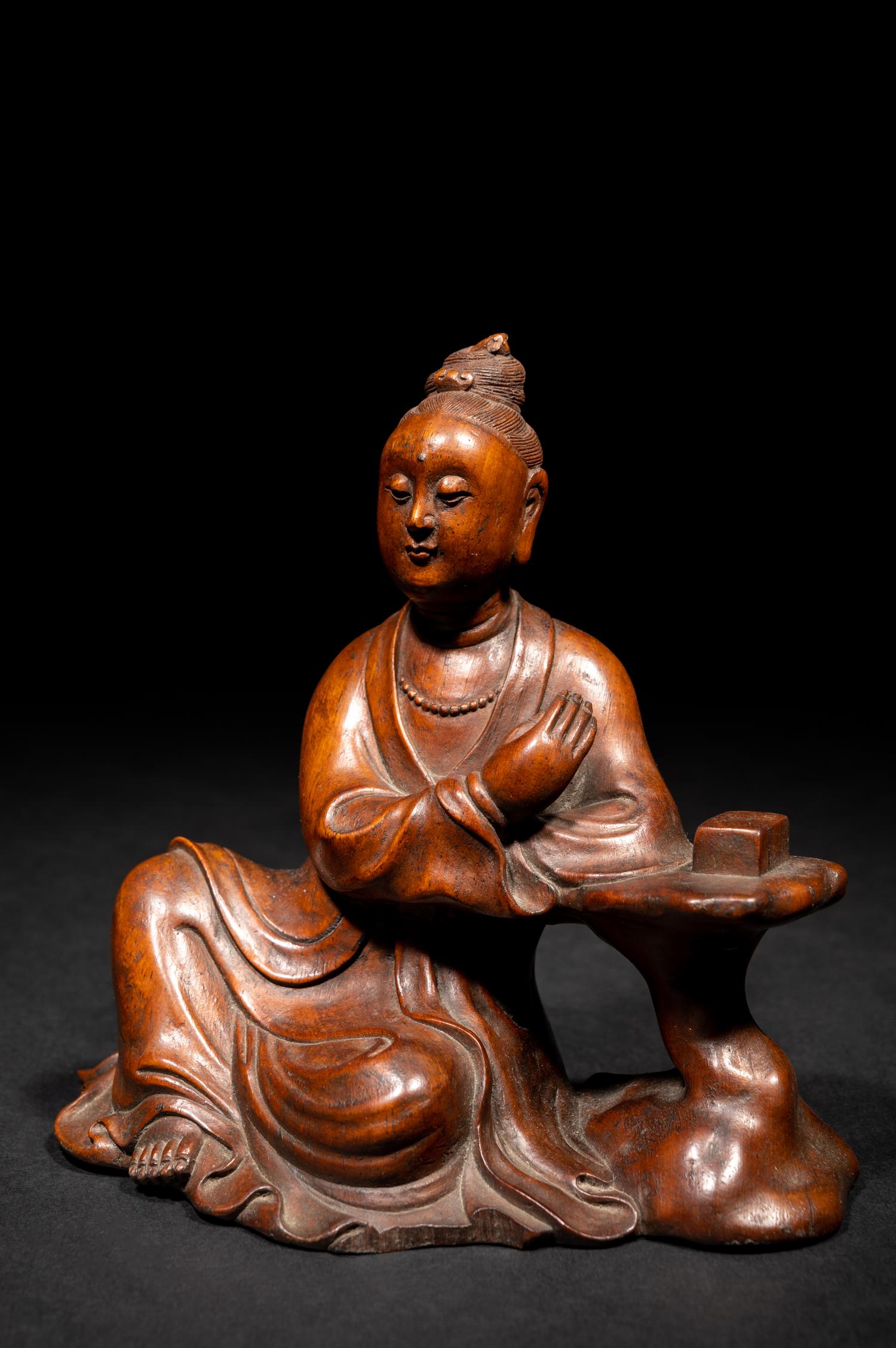 Three Chinese Carved Wood Figures