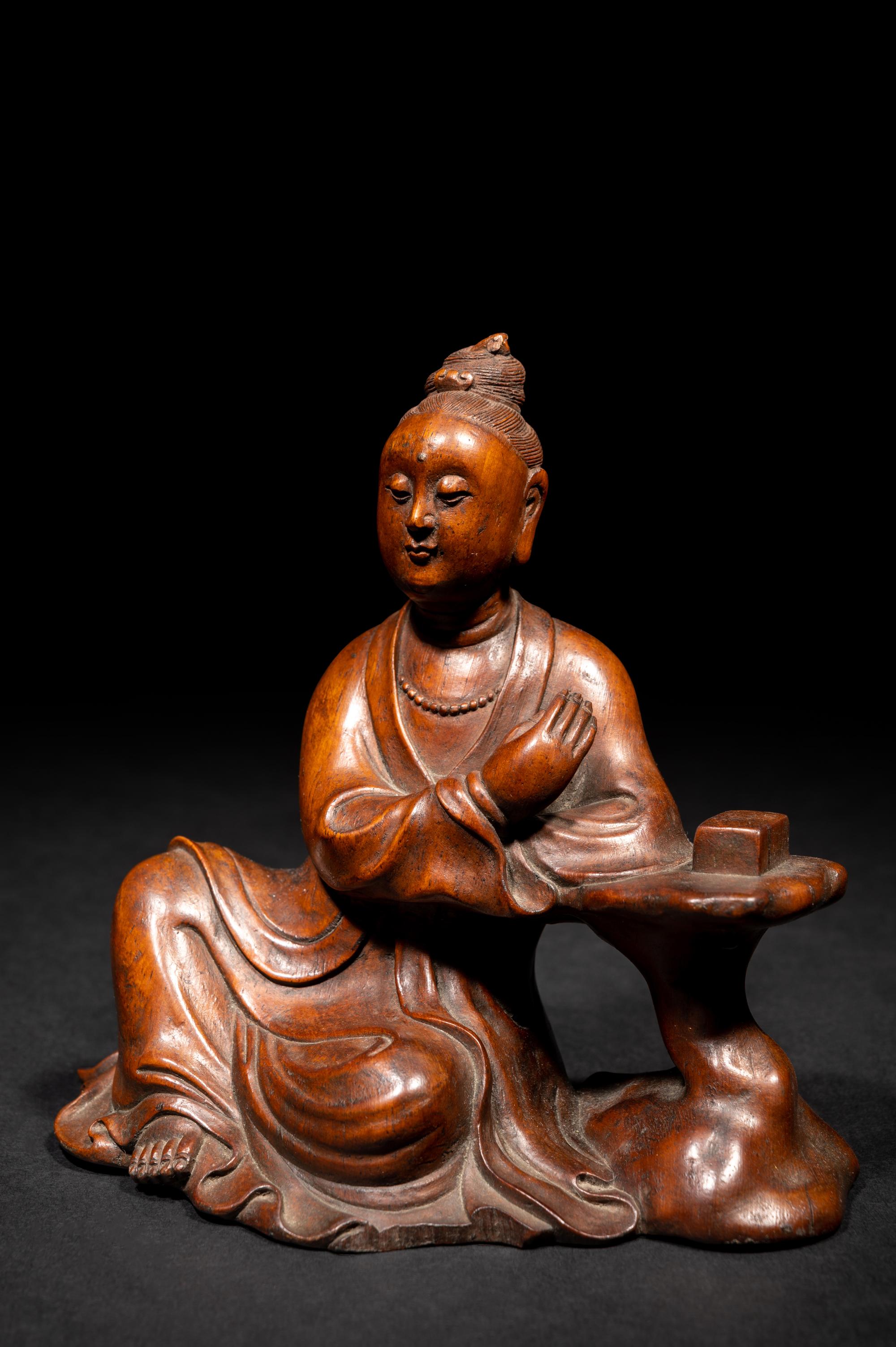 Three Chinese Carved Wood Figures