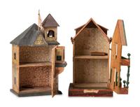 A Lithograph Paper on Wood Two-Story Doll House and Fire Station
