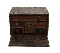 A Spanish Bone Inlaid Vargueno, Height 6 1/2 x width 10 5/8 x depth 8 1/8 inches.