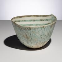 John Ward (British, 1917–2007) — Green and White Cut Rim Bowl, 2001