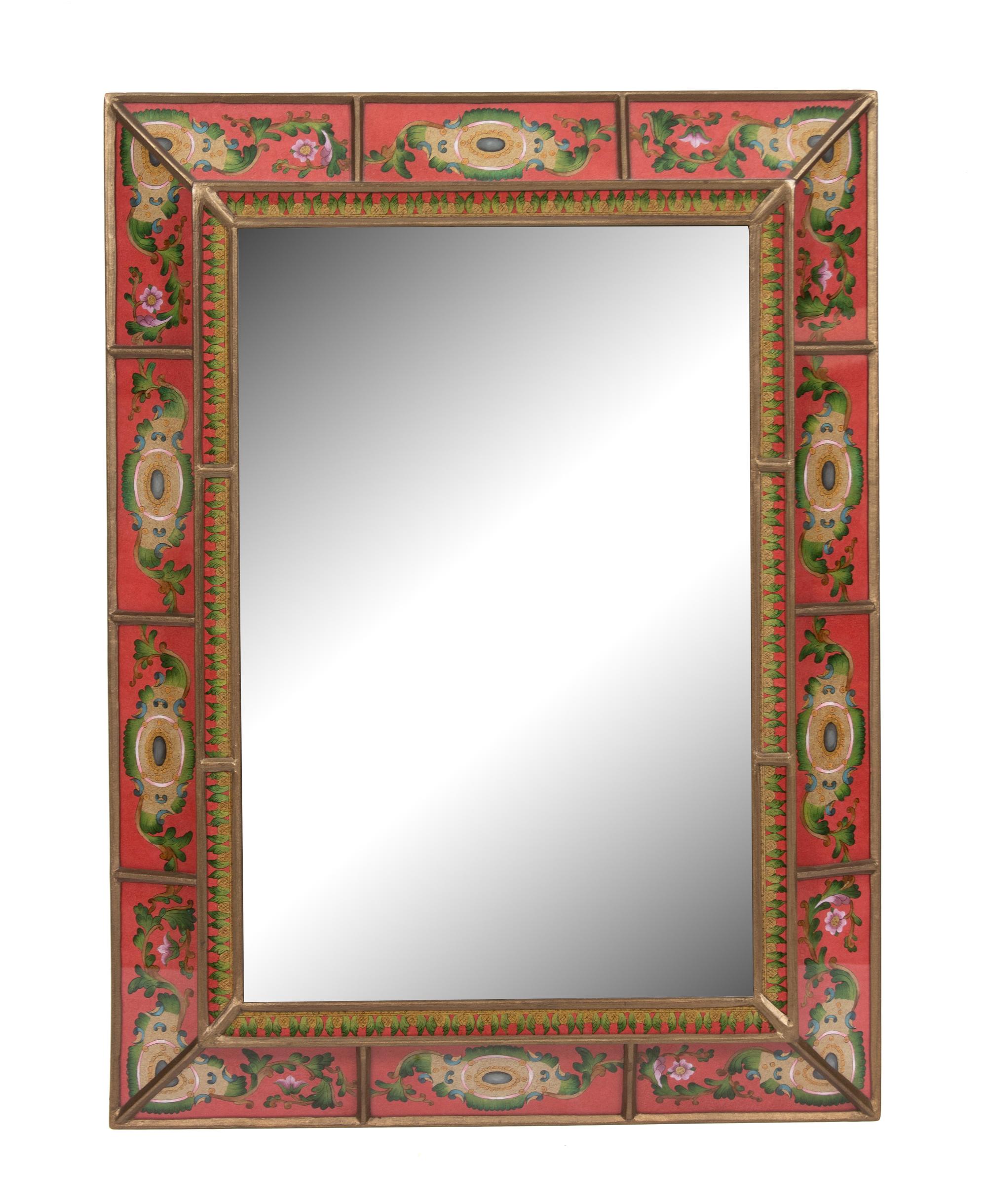 A Continental Verre Eglomise Framed Mirror Height 31 1/2 x depth 23 1/2 inches. — 20TH CENTURY
