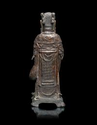 A Chinese Parcel-Gilt Bronze Figure of a Daoist Immortal, Longnv