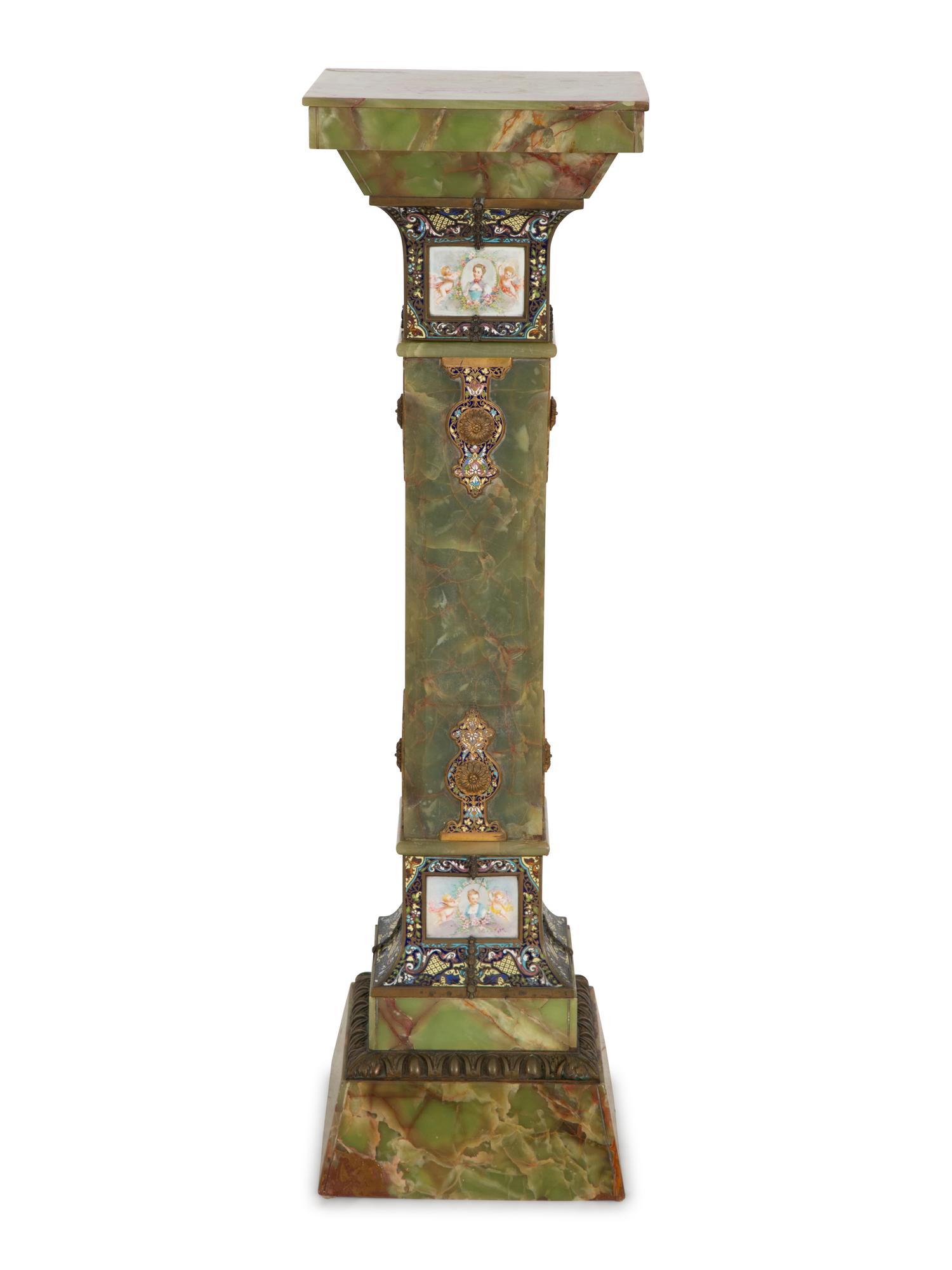 A French Champleve Enamel Mounted Onyx Pedestal — Late 19th/Early 20th Century