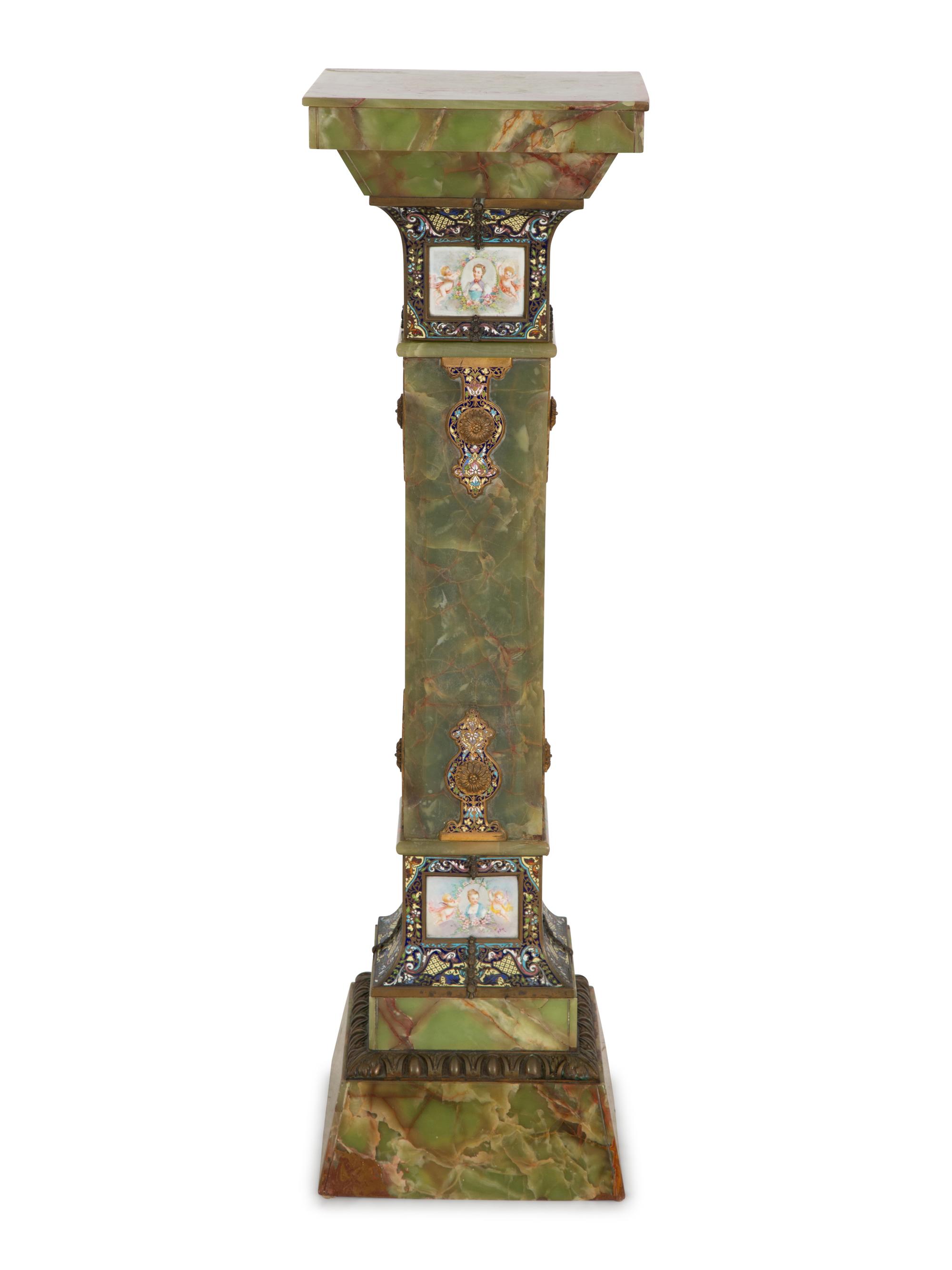A French Champleve Enamel Mounted Onyx Pedestal — Late 19th/Early 20th Century