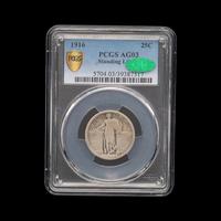A 1916 Standing Liberty 25c Coin [PCGS AG03; CAC Green Sticker]