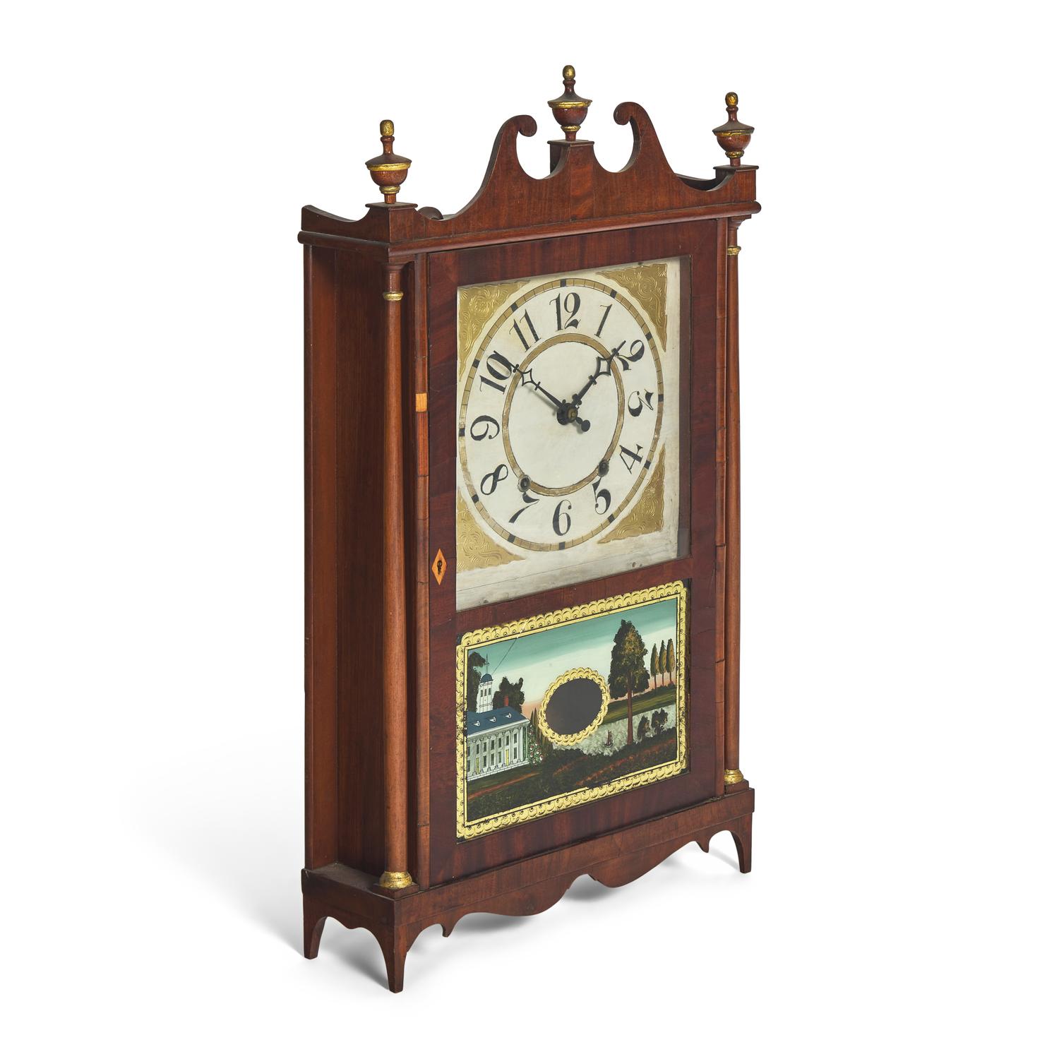 A Federal Mahogany Pillar and Scroll Shelf Clock