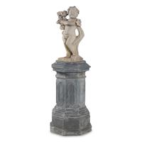A Cast Stone Garden Figure of a Putto on a Zinc Pedestal