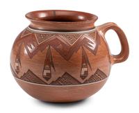 Handled Pottery Mug, with Abstract Feather Design