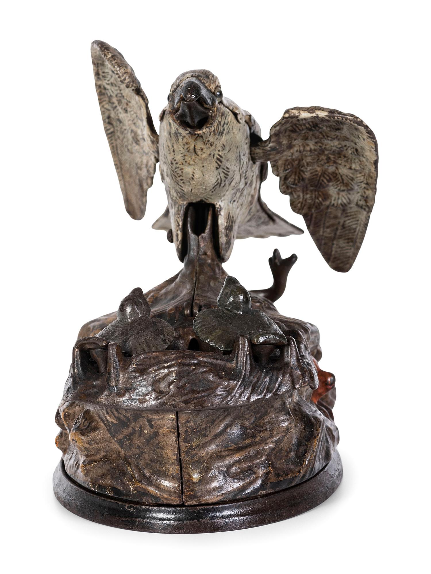 A J. and E. Stevens 'Eagle and Eaglets' Cast Iron Mechanical Bank