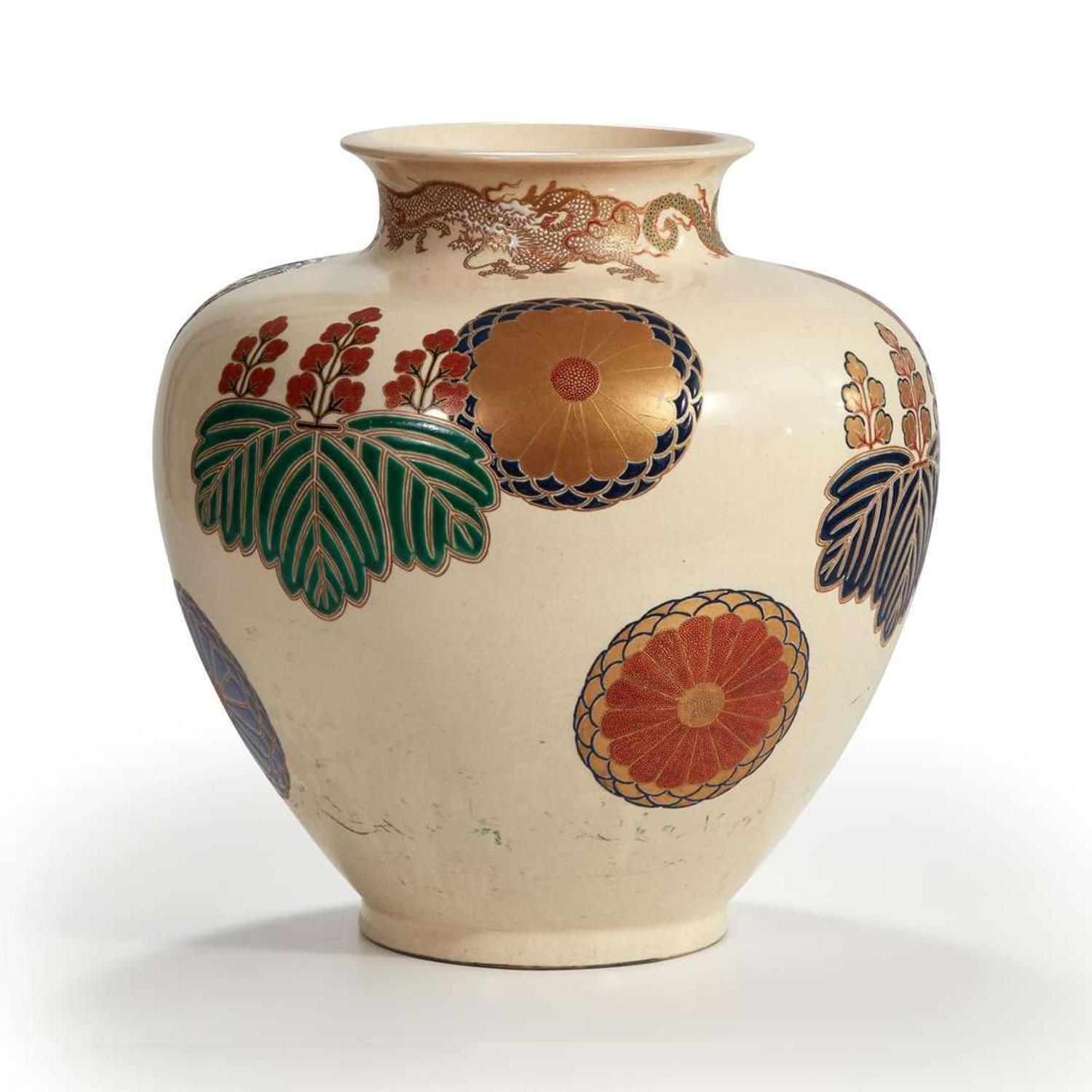 A large Japanese enameled Satsuma pottery vase Edo/Meiji period