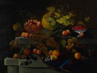 After Severin Roesen, 19th Century — Still Life with Fruits, a Melon, Grapevines and a Glass of Wine