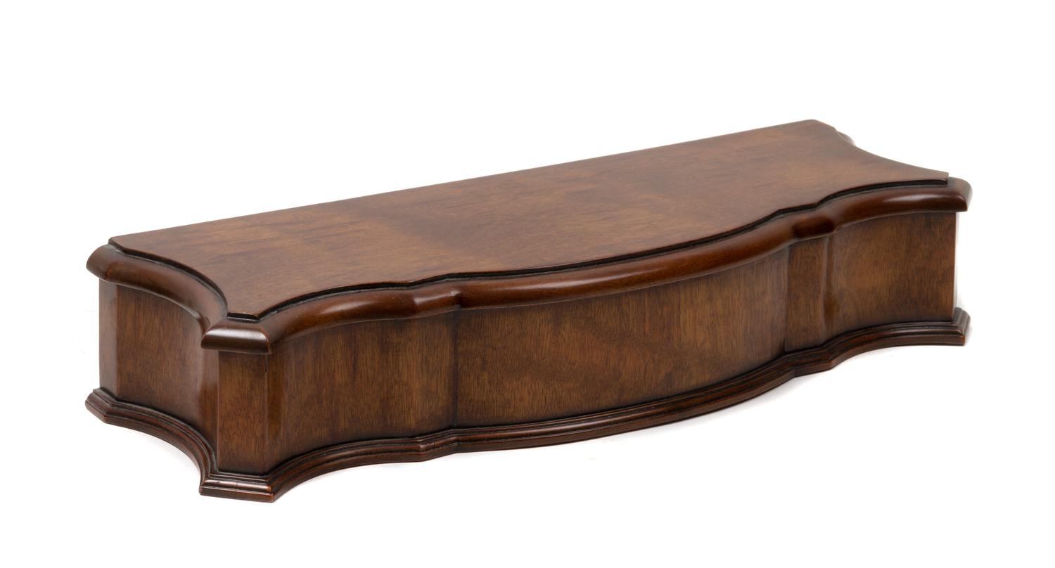 A Group of Five Hardwood Articles Height of curio 26 3/4 inches.