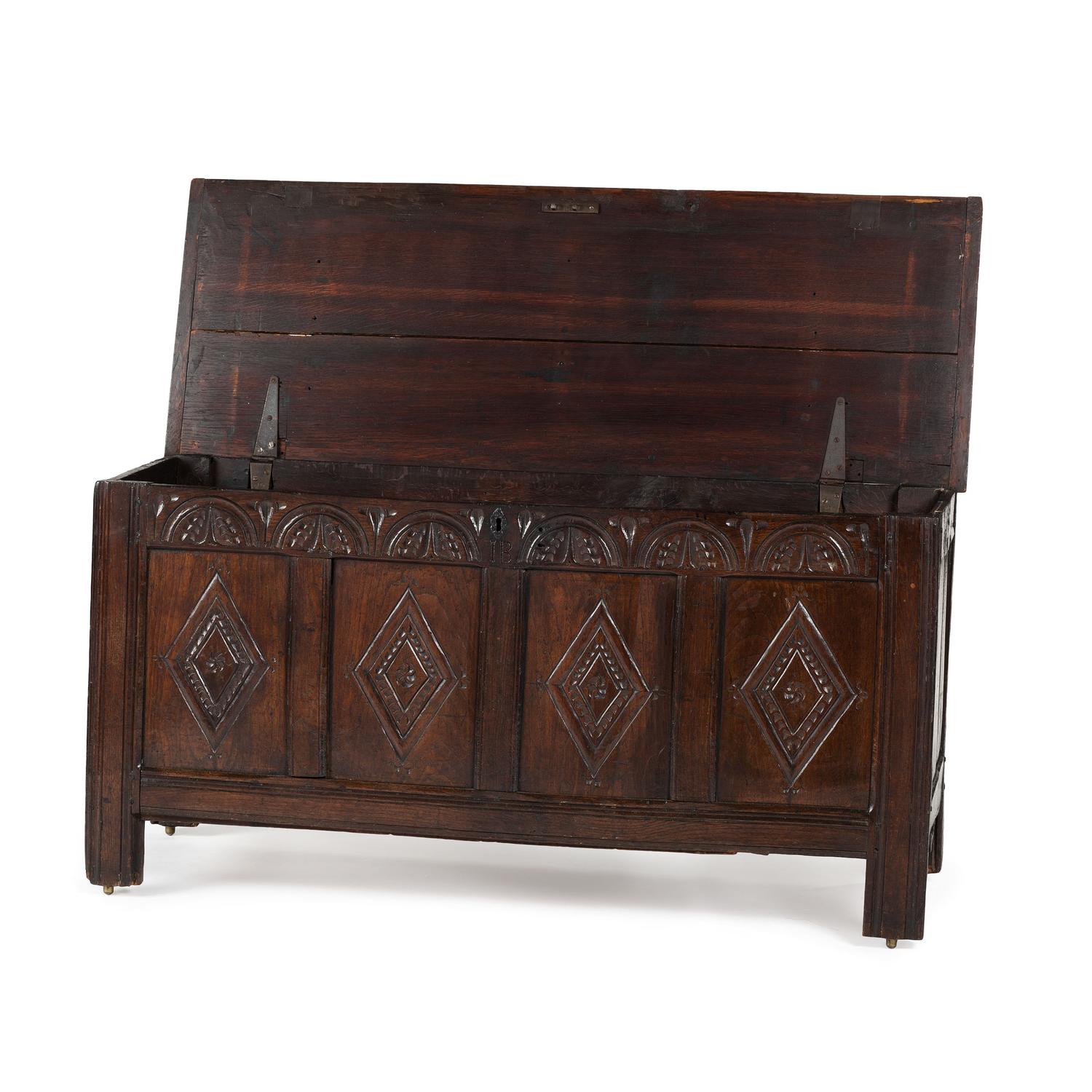 A William and Mary Style Carved Oak Blanket Chest