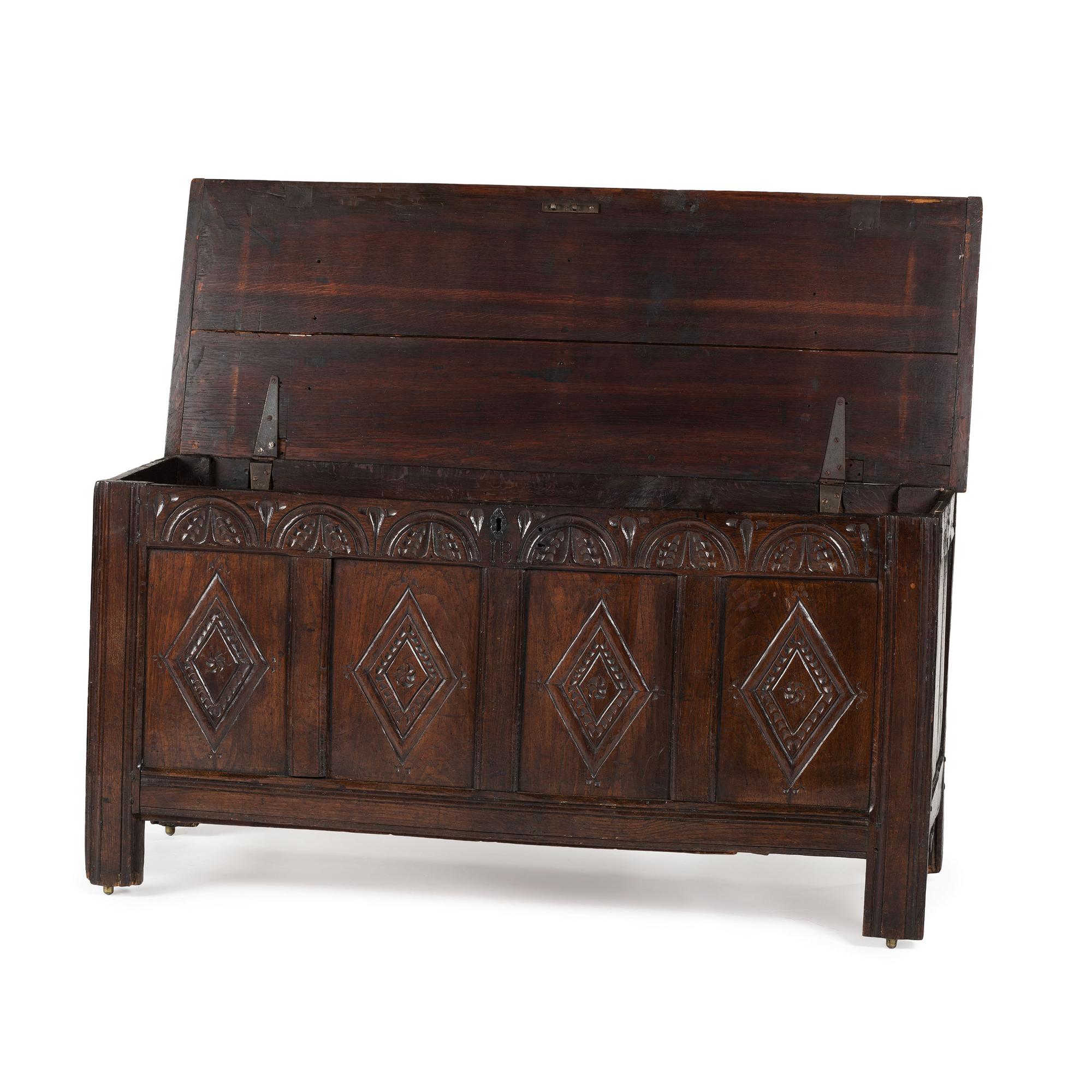A William and Mary Style Carved Oak Blanket Chest