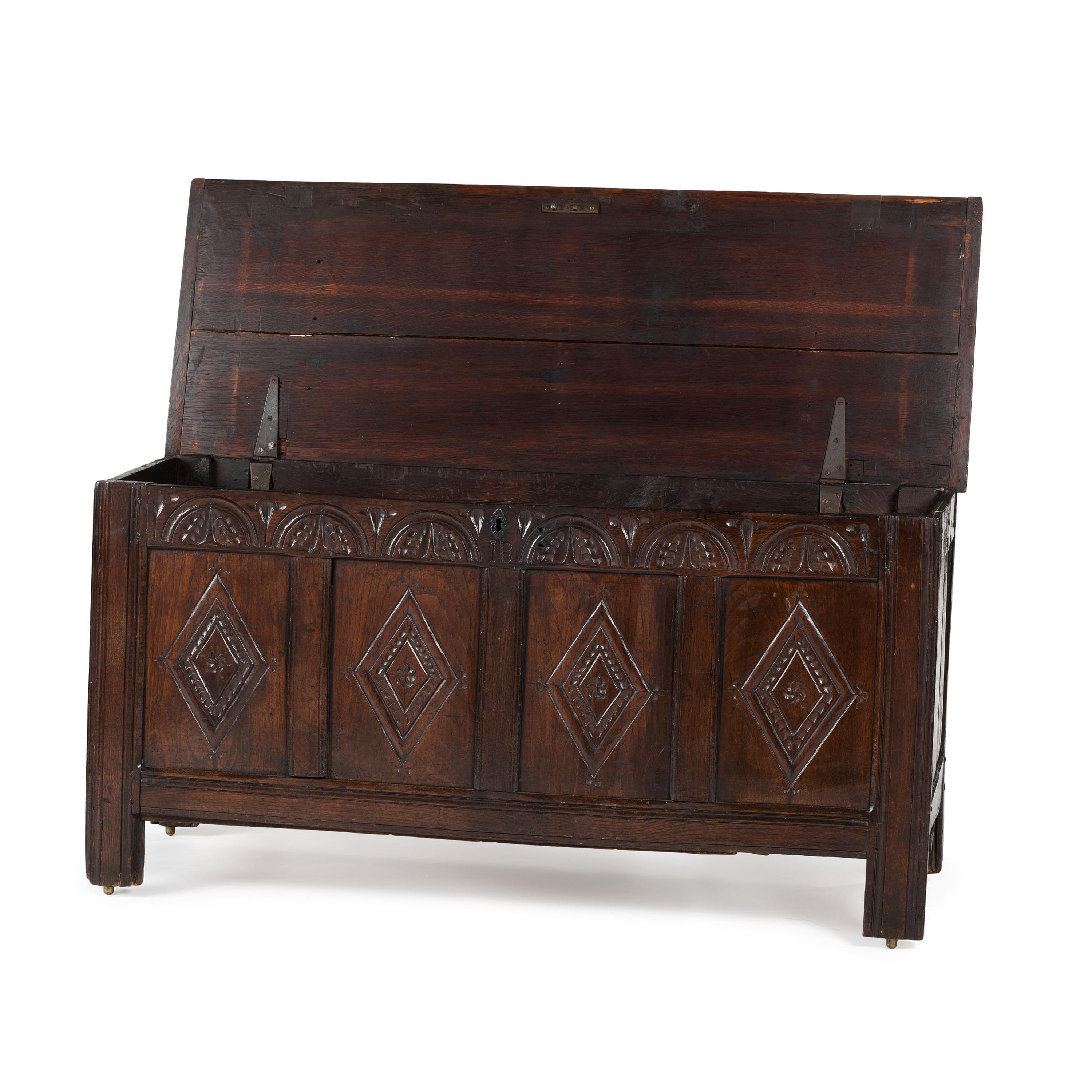 A William and Mary Style Carved Oak Blanket Chest