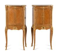 A Pair of Louis XV/XVI Transitional Style Gilt Bronze Mounted Parquetry Cabinets