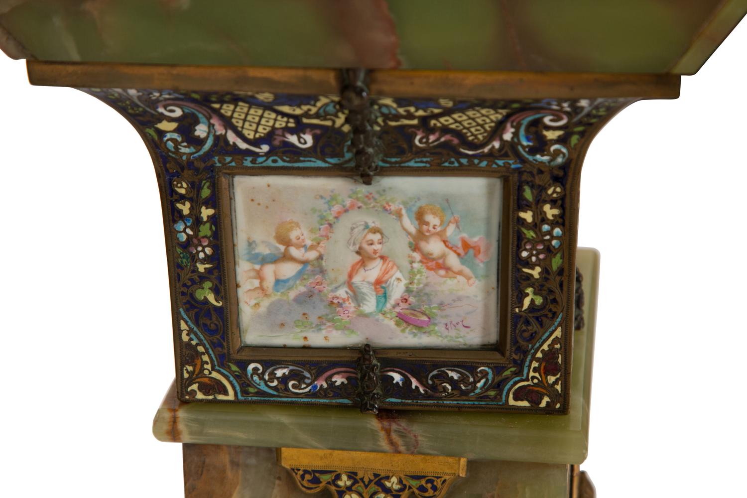 A French Champleve Enamel Mounted Onyx Pedestal — Late 19th/Early 20th Century