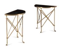 A Pair of Empire Style Gilt Bronze and Marble-Top Demilune Console Tables