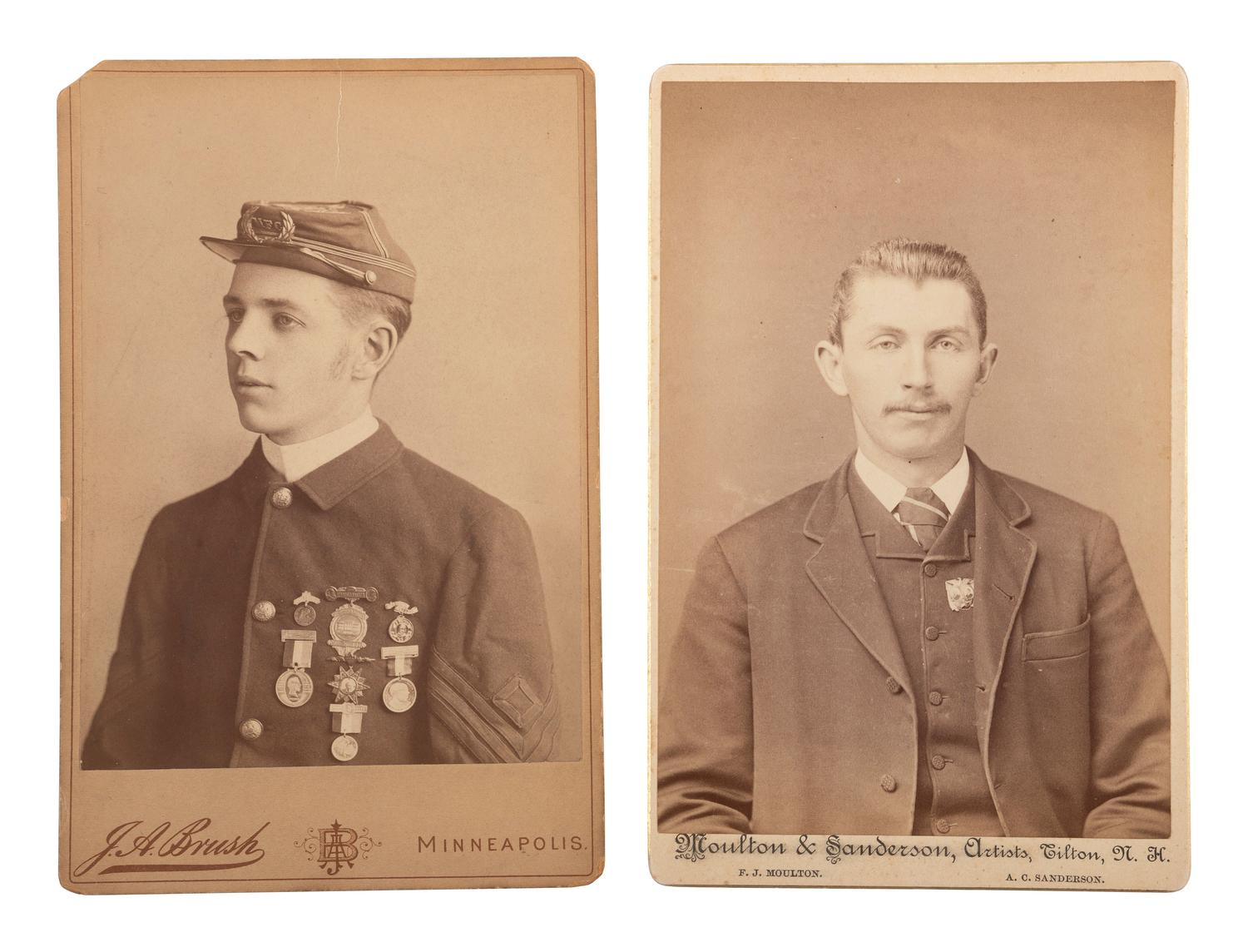 [BENJAMIN HARRISON]. A group of cabinet card portraits featuring campaign badges, flags, and pins, comprising:
