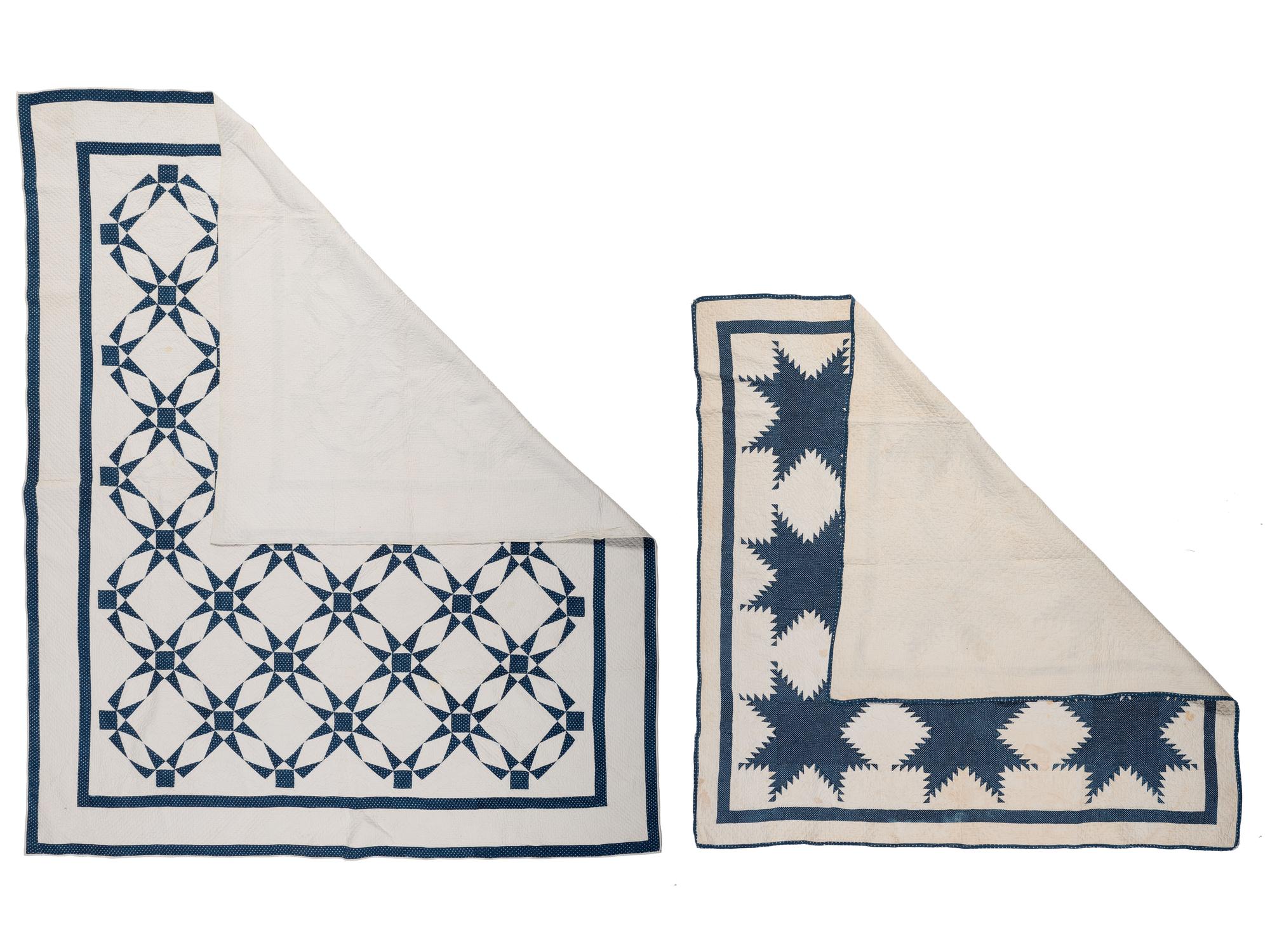 Two Blue and White Pieced Quilts