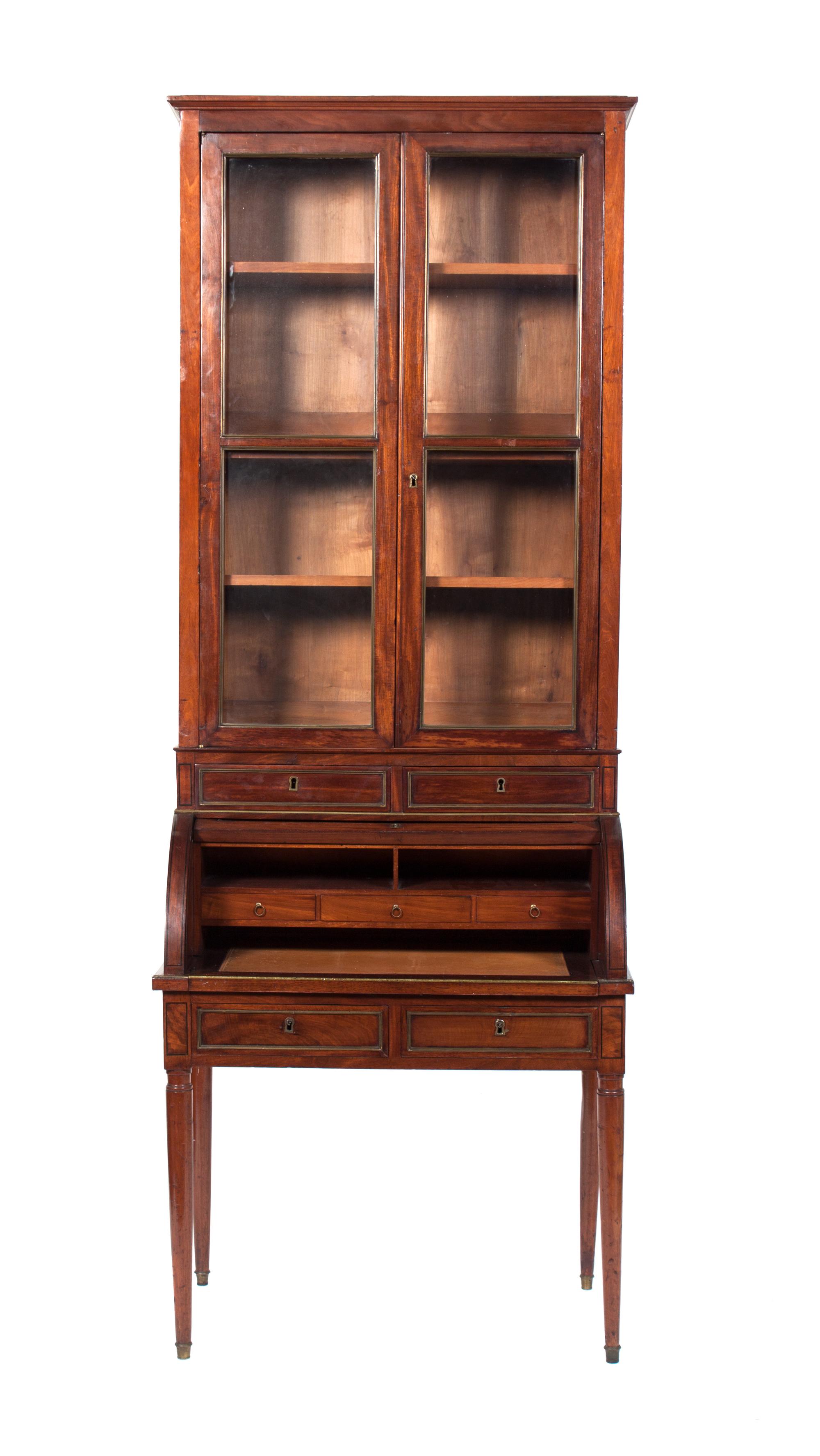 A Directoire Style Mahogany Bureau a Cylindre Height 93 3/4 x width 34 1/2 x 22 1/4 inches.