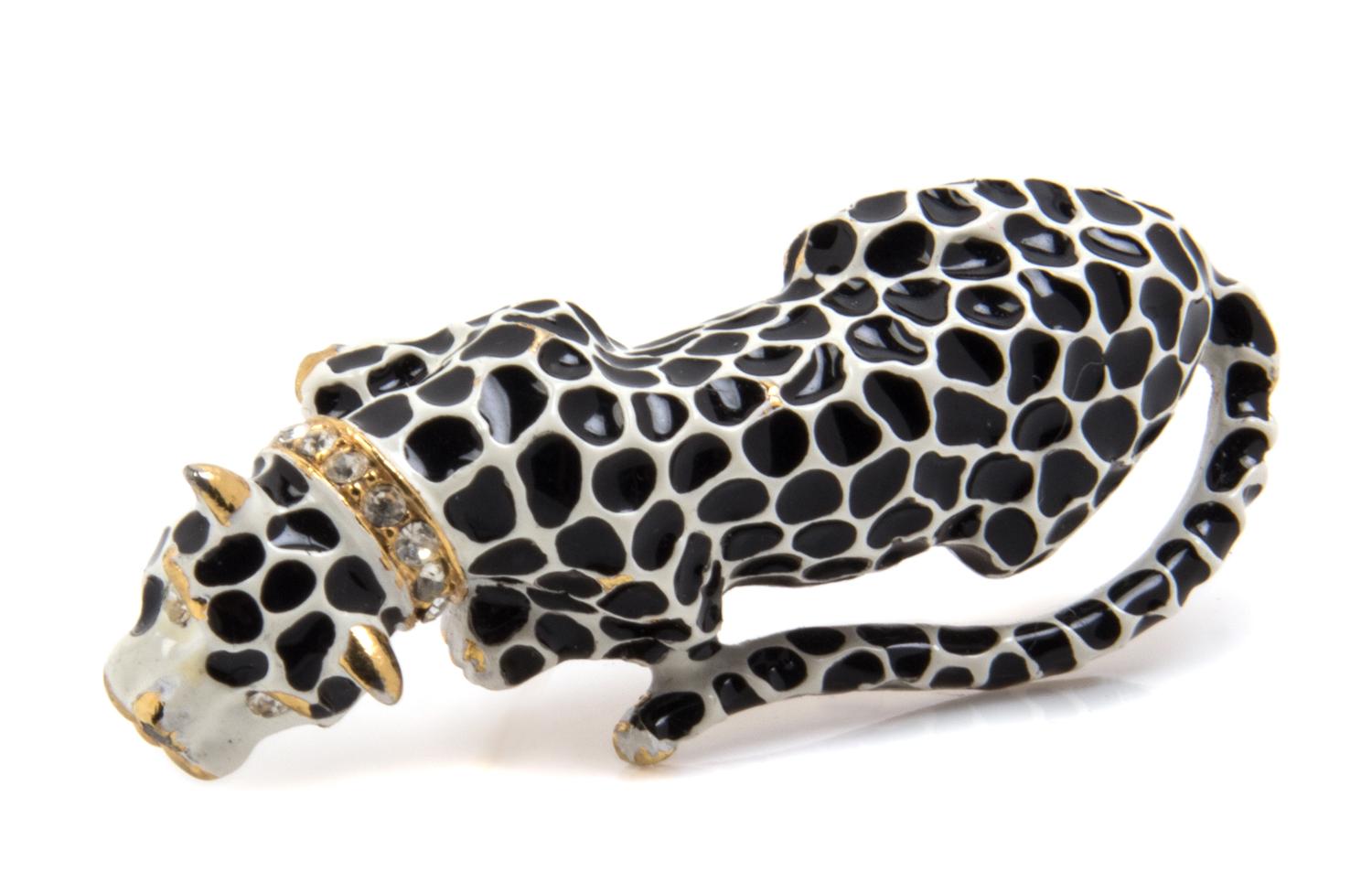 A Kenneth Jay Lane Enameled Leopard Brooch, 2.25" x .75".