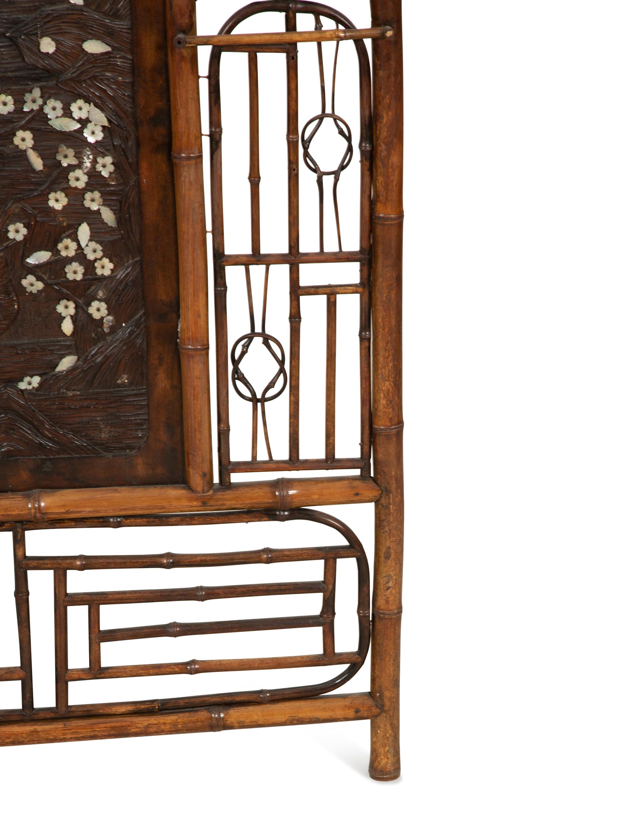 A Chinese Bamboo Screen Panel with Mother-of-Pearl Inlay