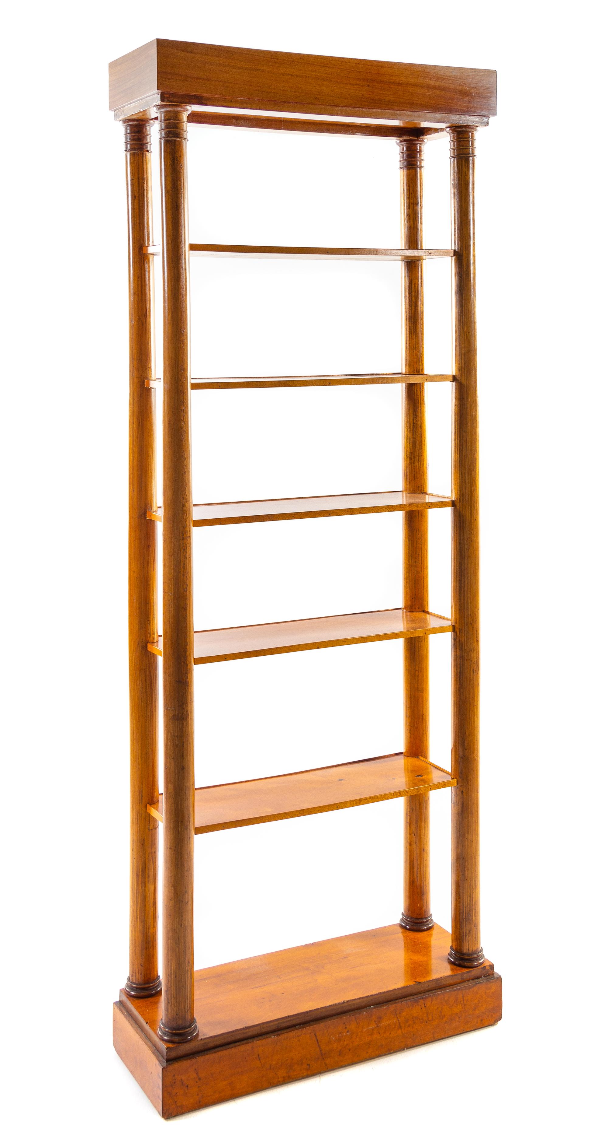 A Swedish Neoclassical Birch Etagere Height 78 1/4 x width 28 x depth 9 3/4 inches. — CIRCA 1920