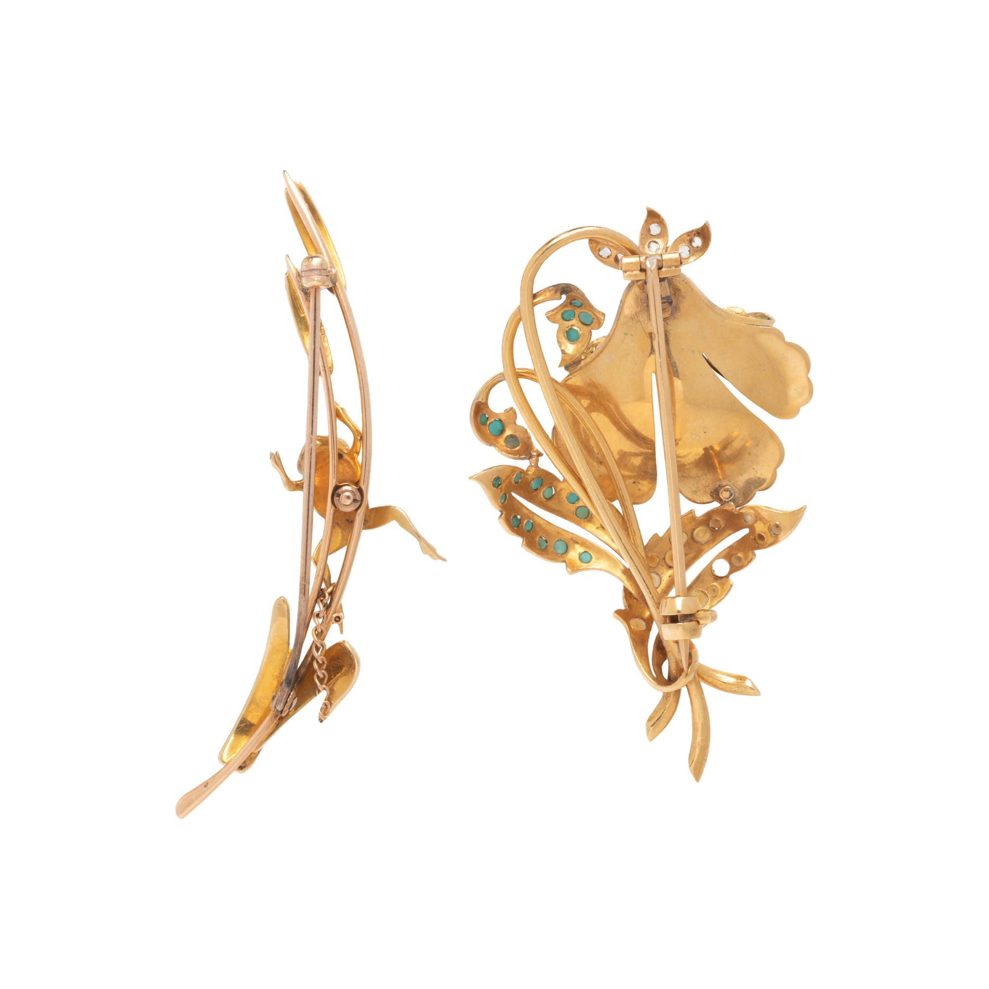 COLLECTION OF YELLOW GOLD AND MULTIGEM BROOCHES