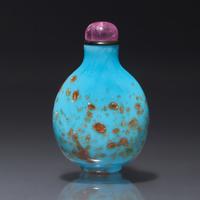 A Chinese Miniature Aventurine-Spangled Glass Snuff Bottle, Qing Dynasty, Circa 1720-1800 — 1720-1800年 仿松石藍料灑金星小鼻煙壺
