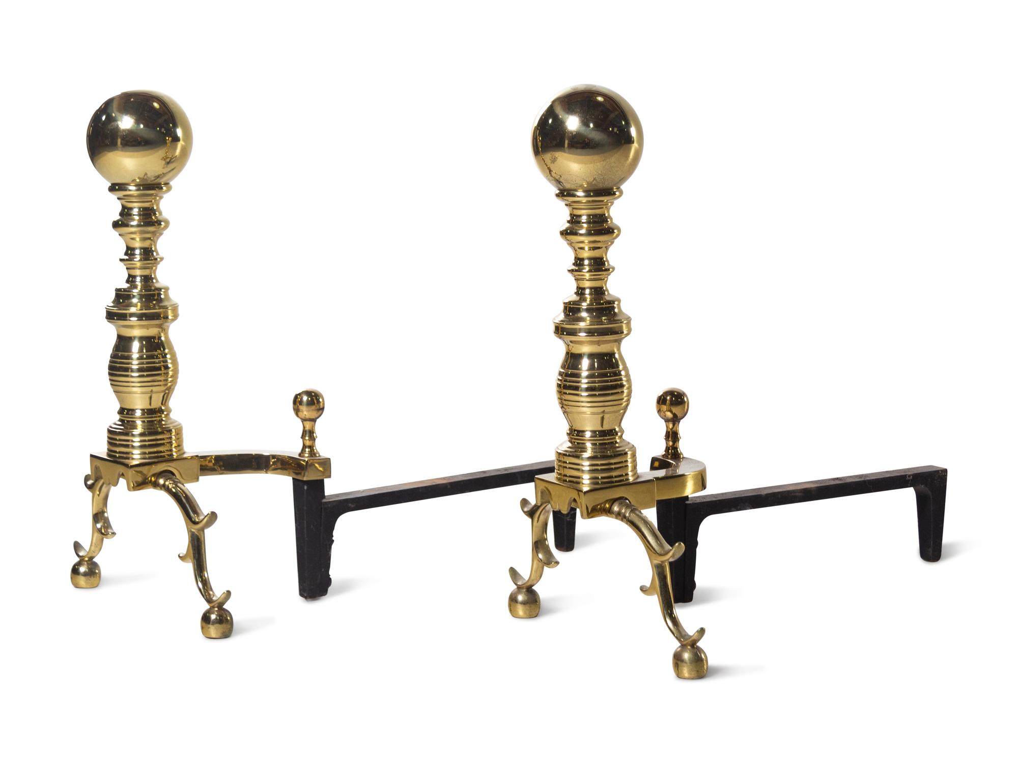 A Pair of Brass Andirons