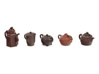 Five Chinese Yixing Zisha Pottery Teapots