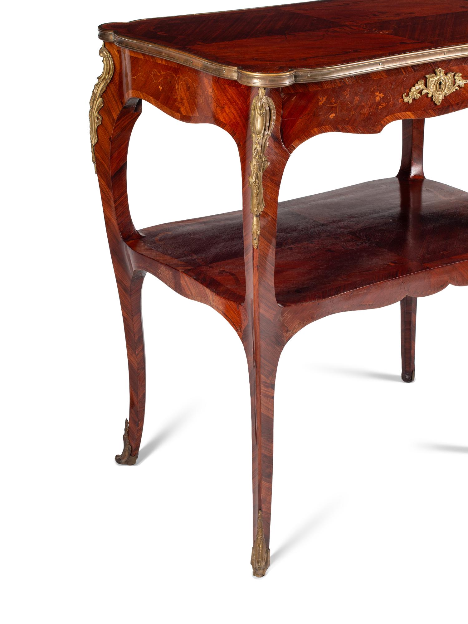 A Louis XV Style Gilt Bronze Mounted Kingwood and Floral Marquetry Serving Table