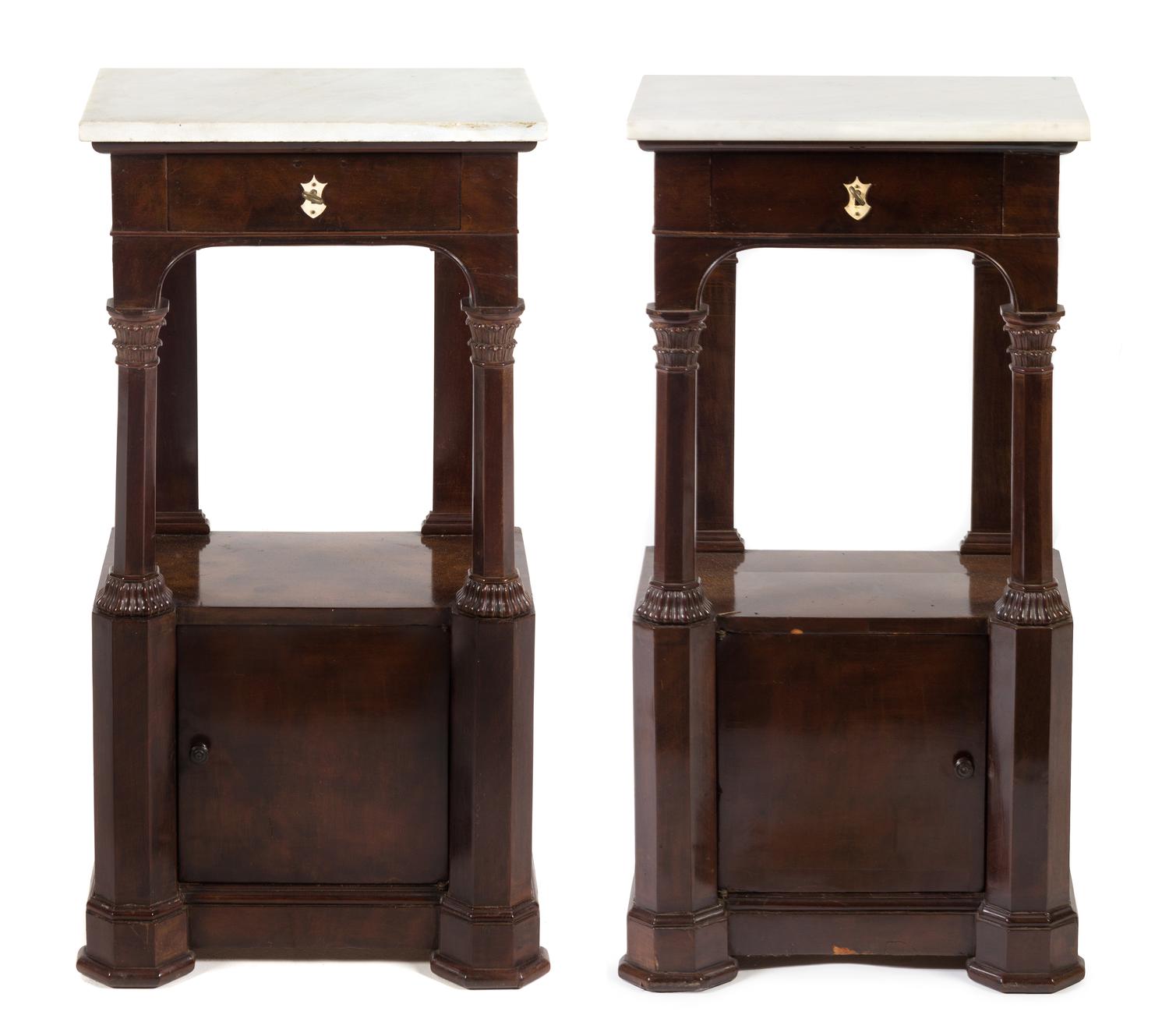 A Pair of Italian Walnut Side Cabinets Height 36 x width 18 1/4 x depth 12 1/2 inches. — LATE 18TH/EARLY 19TH CENTURY