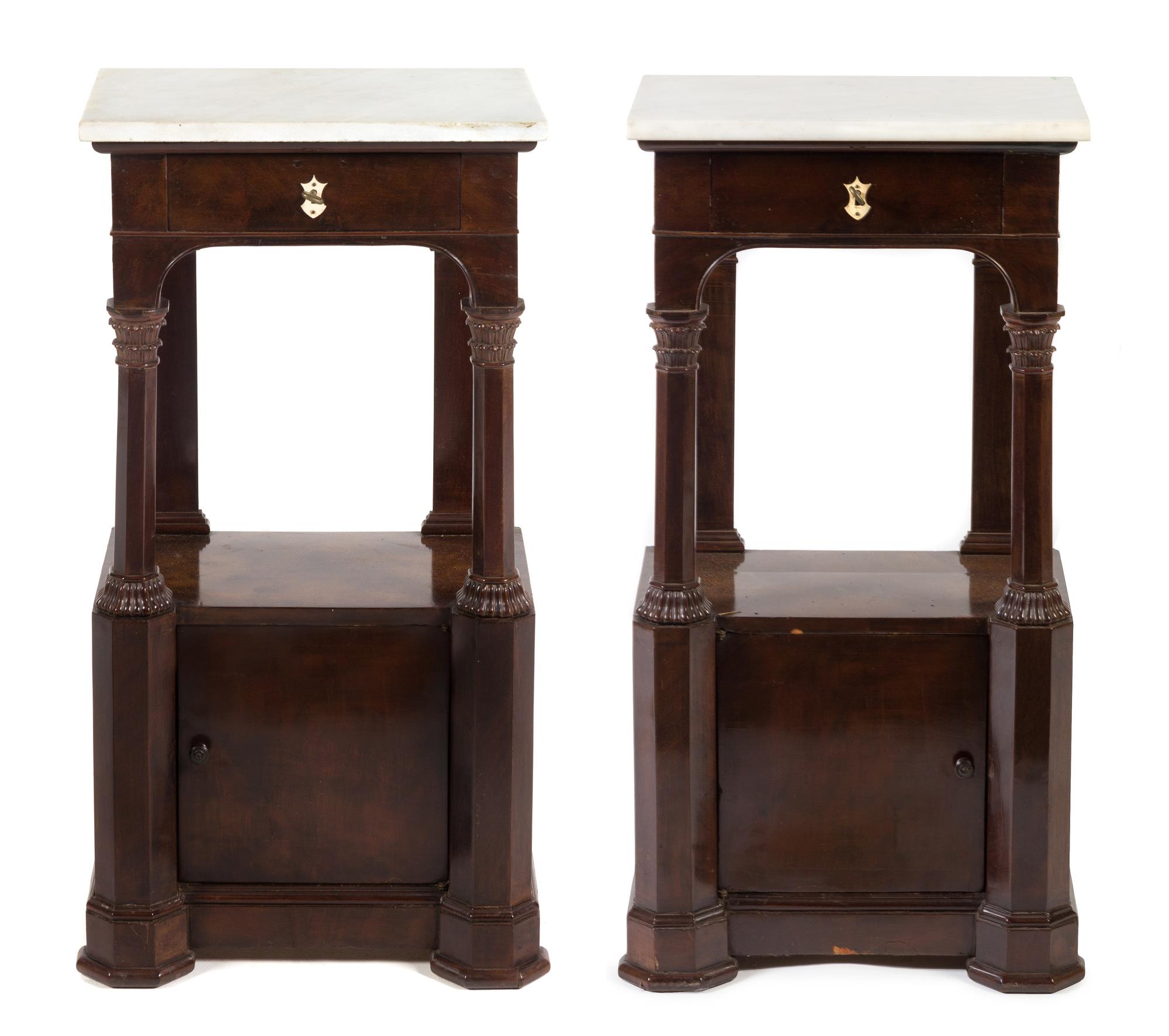 A Pair of Italian Walnut Side Cabinets Height 36 x width 18 1/4 x depth 12 1/2 inches. — LATE 18TH/EARLY 19TH CENTURY