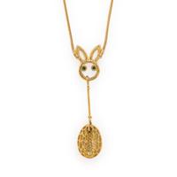 Yellow Gold, Diamond, and Emerald Bunny Necklace