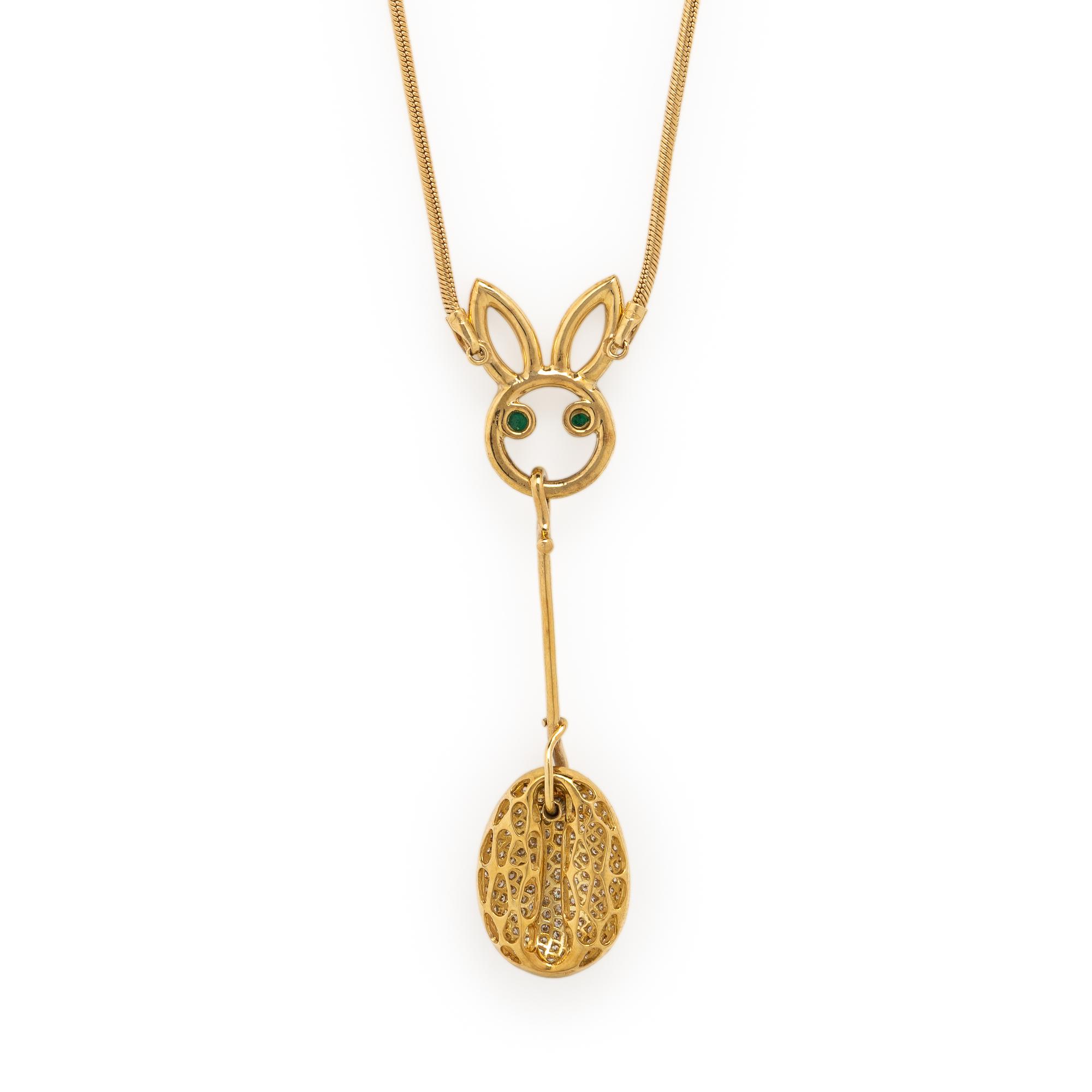 Yellow Gold, Diamond, and Emerald Bunny Necklace