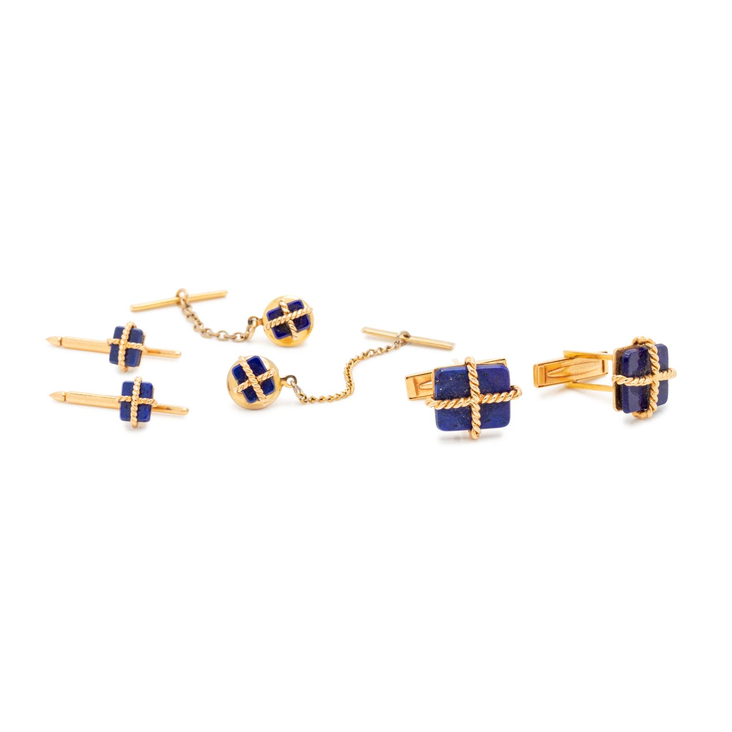 YELLOW GOLD AND LAPIS LAZULI DRESS SET